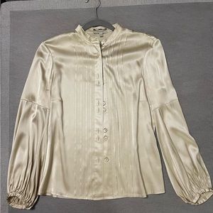Burberry gold long-sleeved button-down silk blouse, size S